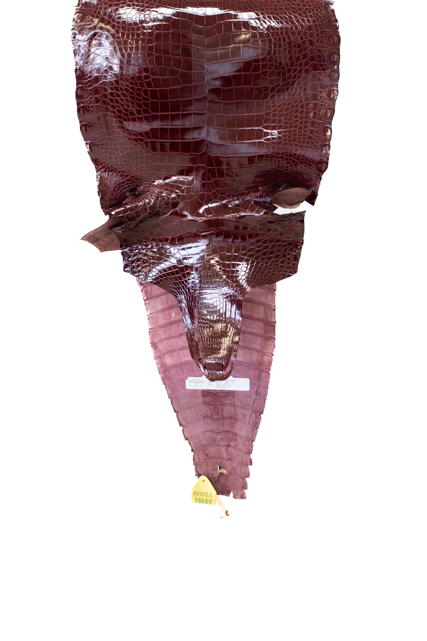 39 cm Grade 1/2 Burgundy Glazed Wild American Alligator Leather - Tag: LA16-0031892