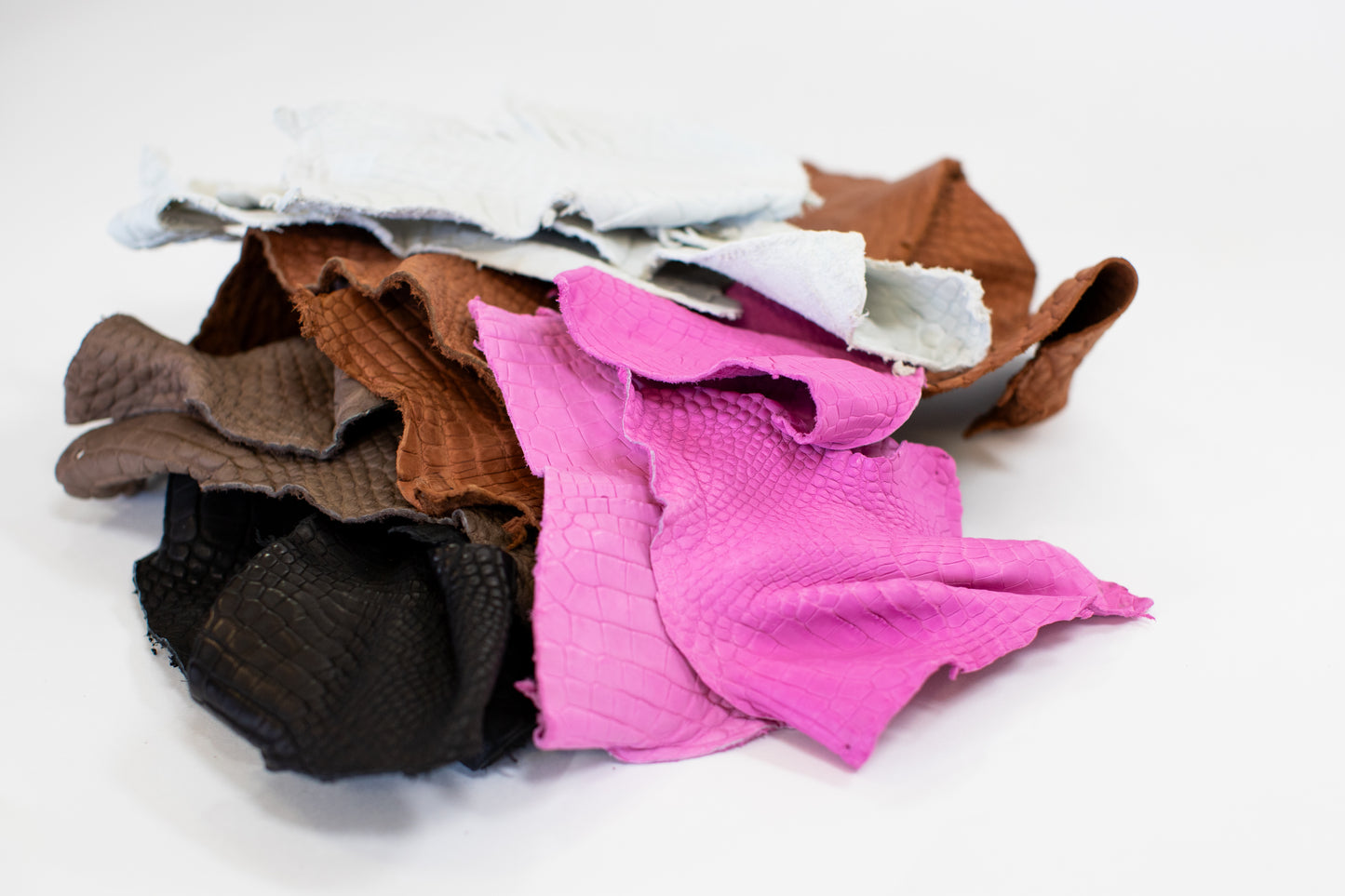 Sorted Finished and Unfinished Alligator Leather Scraps