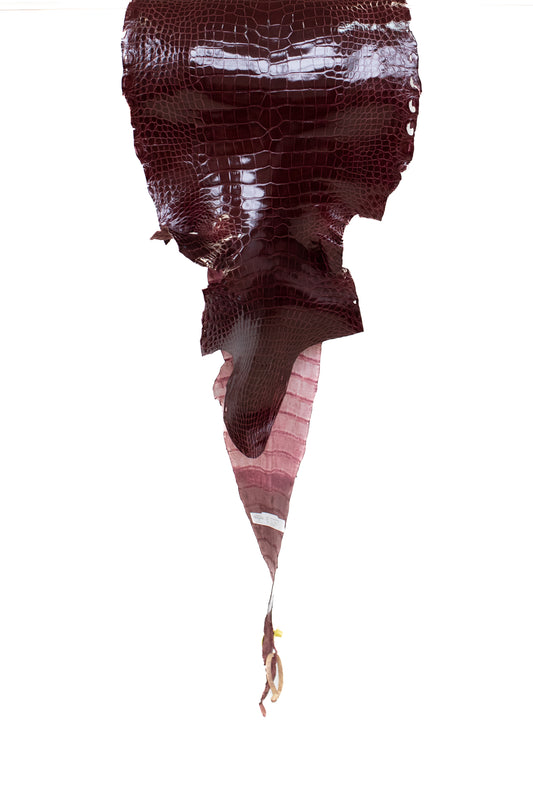 44 cm Grade 1/2 Burgundy Glazed Wild American Alligator Leather - Tag: LA16-0035677