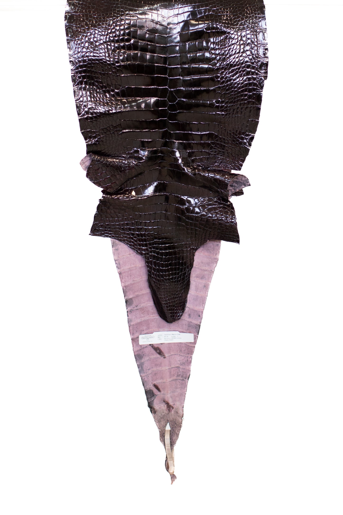 33 cm Grade 1 Black Cherry Glazed Farm American Alligator Leather - Tag: LA17-0274598