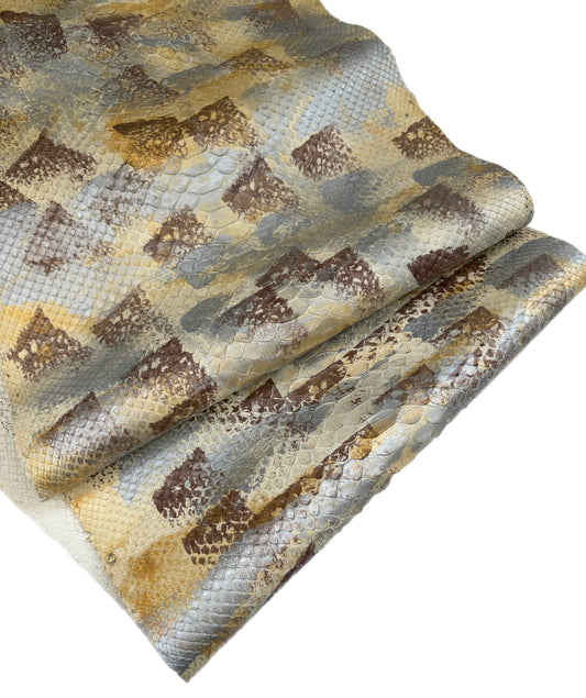 1.75 M Back Cut Grey/Gold/Brown Hand-painted Metallic Python Leather