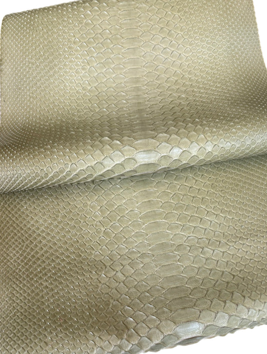 2.09 M Back Cut Desert Sage Matte Python LeatherDistressed Gold Metallic Python Leather