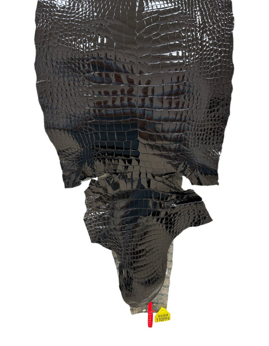 35 cm Grade 1/2 Black Glazed Farm-Raised American Alligator Leather - Tag: ITCC-0539894