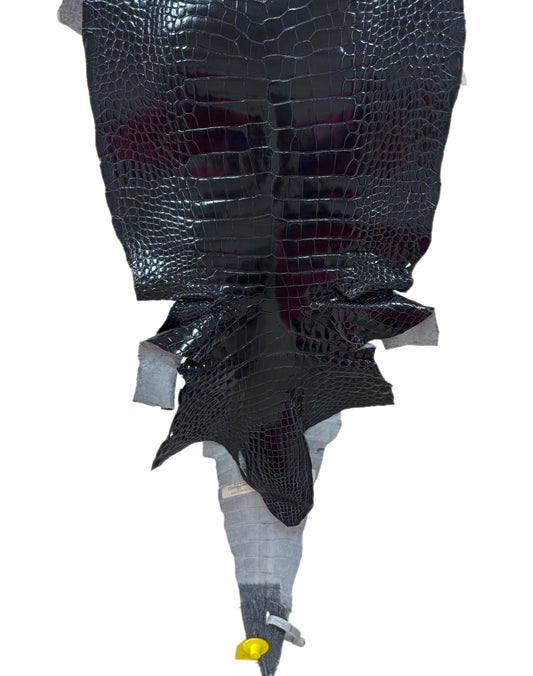 28 cm Grade 1 Navy Blue Glazed Farm American Alligator Leather - Tag: LA17-0133952