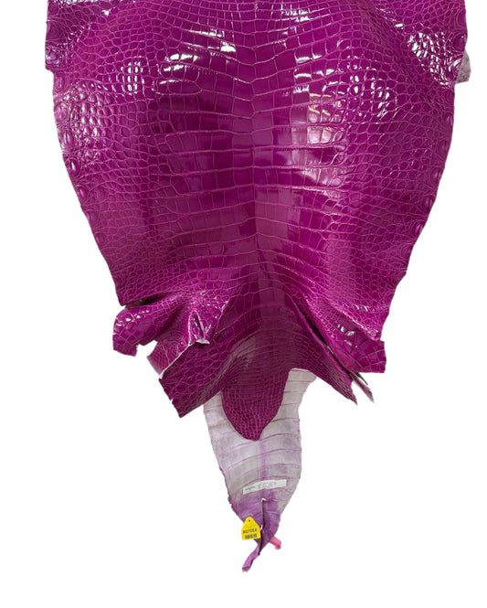 57 cm Grade 1/2 Magenta Glazed Farm Raised American Alligator Leather - Tag: FL14-0004090