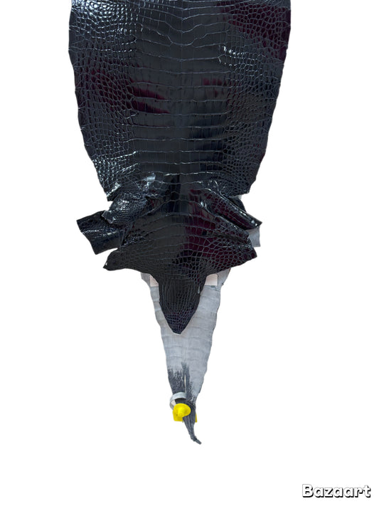 25 cm Grade 1 Navy Blue Glazed Farm Raised American Alligator Leather - Tag: LA17-0133817