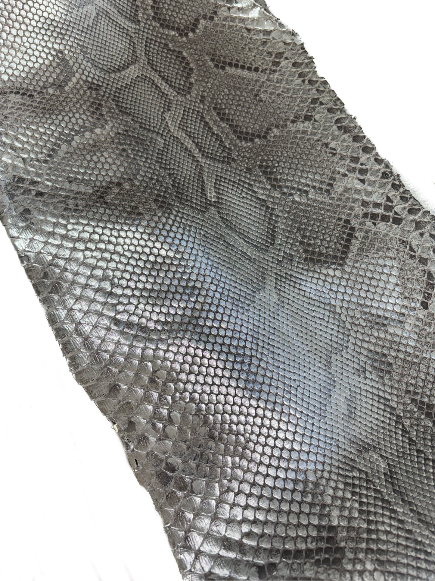 3 M Front Cut Silver Metallic Python Leather With Markings