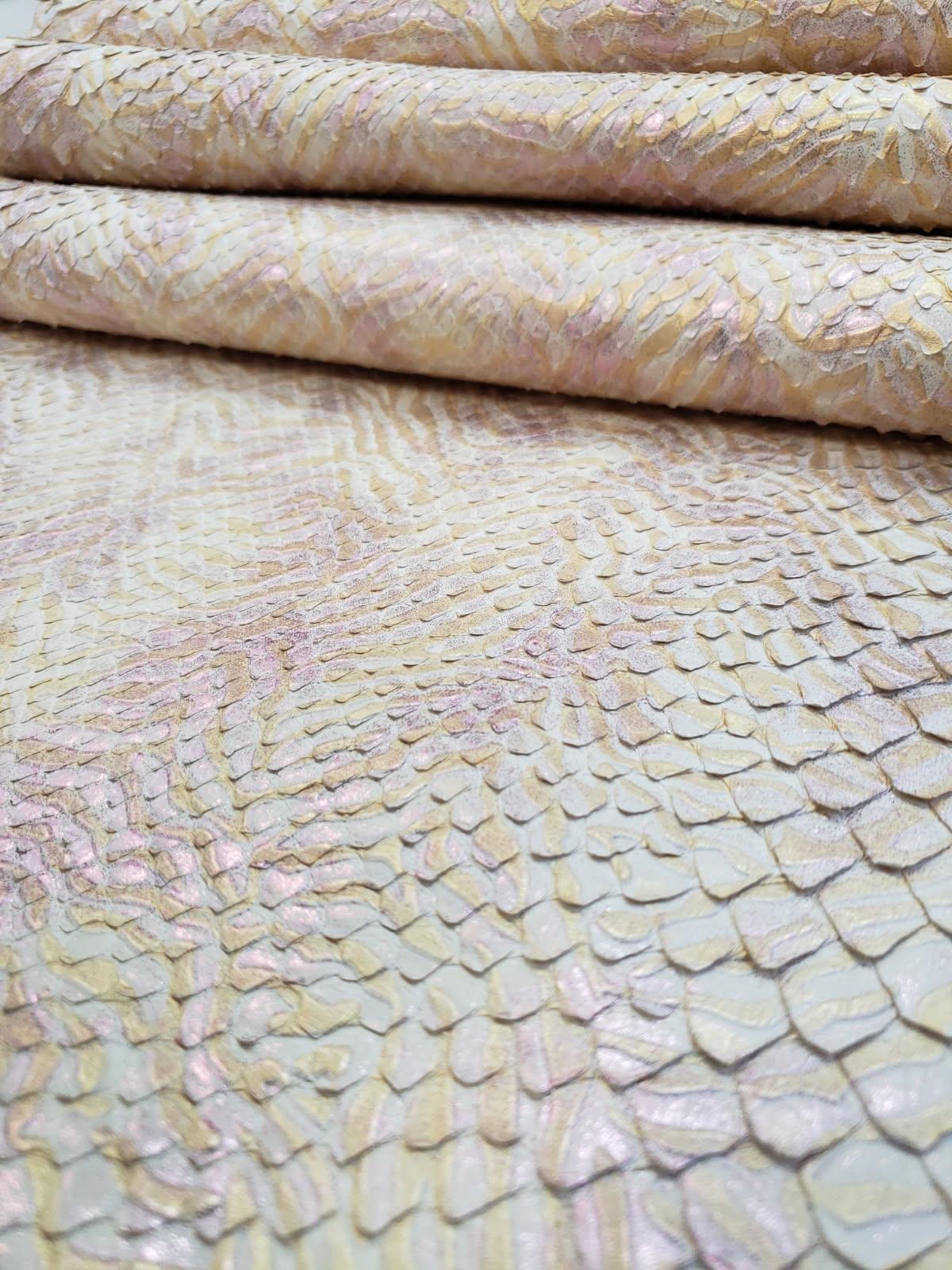 1.8 M Front Cut White/Cream Python Leather with Floral Pattern