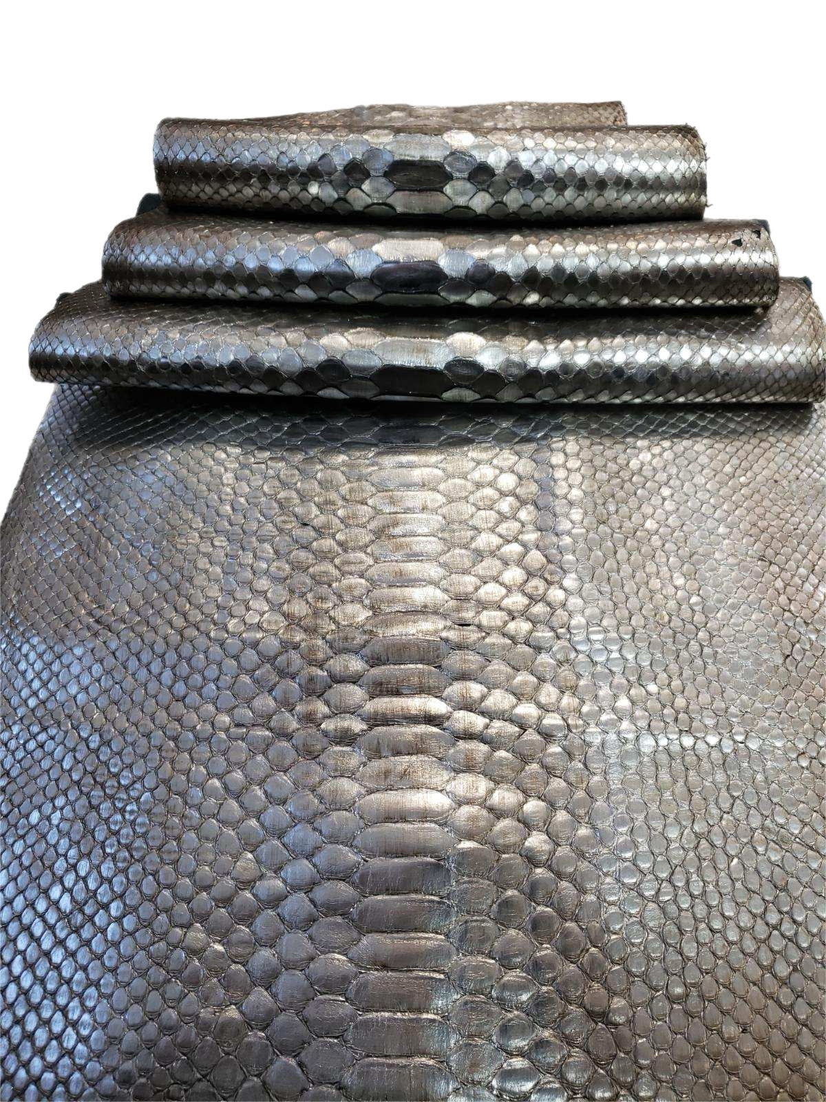 1.2 M Tarnished Silver Metallic Back Cut Python Leather
