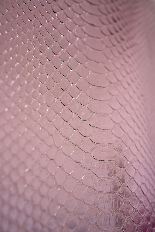 Metallic Foil Pink Back Cut Burmese Python Leather
