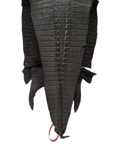 27 cm Grade 2/3 Charcoal Grey Matte Farm-Raised American Alligator Hornback Leather - Tag: LA04-0238637