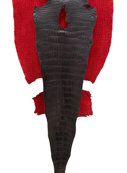 47 cm Grade 4/5 Black Cherry Matte Wild American Alligator Leather - Tag: LA24-0024170