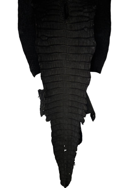 40 cm Grade 3/4 Black Nubuck Wild American Alligator Leather - Tag: LA23-0006277