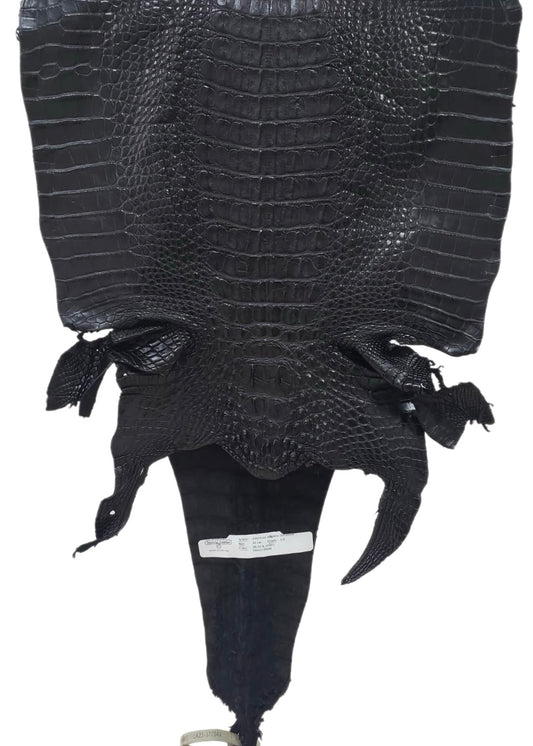 34 cm Grade 1/2 Black Matte Farm-Raised American Alligator Hornback Leather - Tag: LA23-0377044