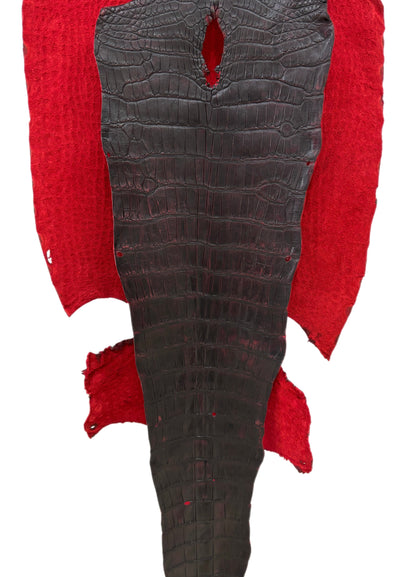 49 cm Grade 3/4 Black Cherry Matte Wild American Alligator Leather - Tag: LA24-0037900