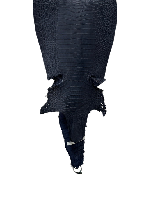 28 cm Grade 1/2 Navy Blue Matte Farm-Raised American Alligator Leather - Tag: FL22-0030216