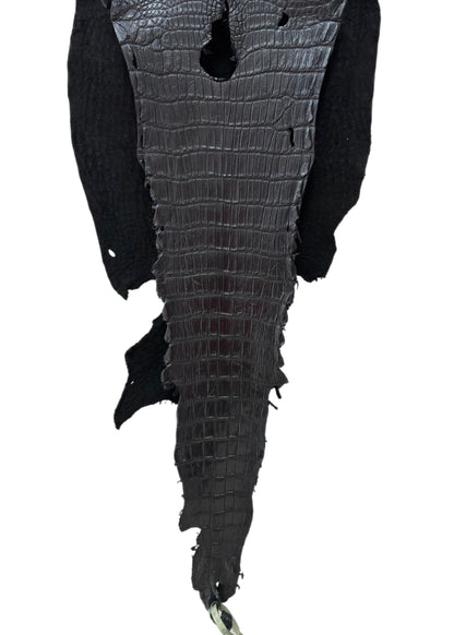 35 cm Grade 3/4 Metallic Black Shimmer Matte Wild American Alligator Leather - Tag: LA23-0050054