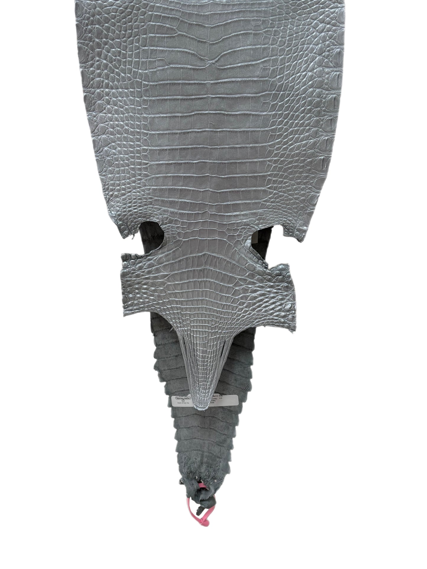 28 cm Grade 1/2 Silver Metallic Farm-Raised American Alligator Leather - Tag: FL21-0024818