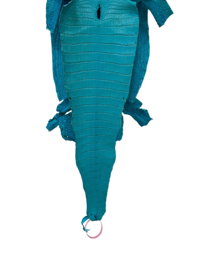 25 cm Grade 1/2 Turquoise Matte Farm-Raised American Alligator Leather - Tag: LA24-0228840