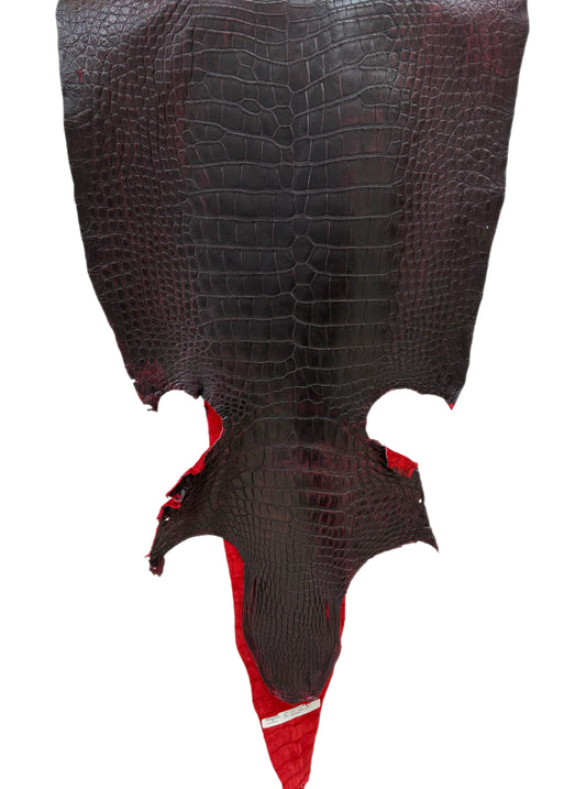 49 cm Grade 2/3 Black Cherry Matte Wild American Alligator Leather - Tag: LA24-0024341