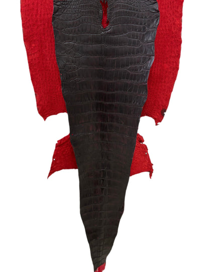 49 cm Grade 2/3 Black Cherry Matte Wild American Alligator Leather - Tag: LA24-0024341