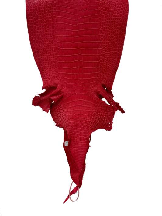28 cm Grade 1/2 Candy Apple Red Matte Farm-Raised American Alligator Leather - Tag: LA23-0531528
