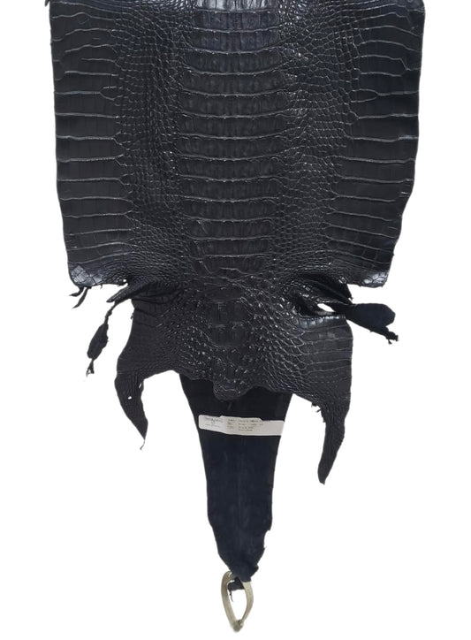 34 cm Grade 1/2 Black Matte Farm-Raised American Alligator Hornback Leather - Tag: LA23-0377035