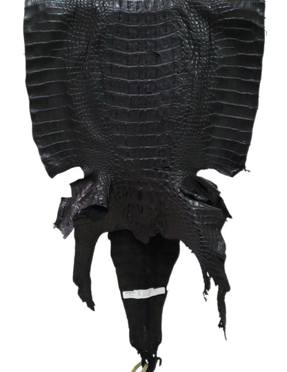 44 cm Grade 3/4 Black Matte Wild American Alligator Hornback Leather - Tag: LA13-0027536