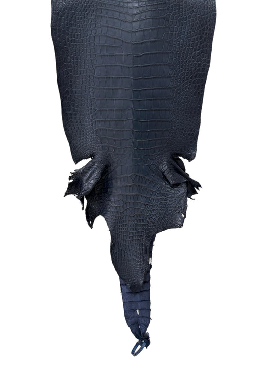 38 cm Grade 2/3 Navy Blue Matte Wild American Alligator Leather - Tag: LA23-0003625