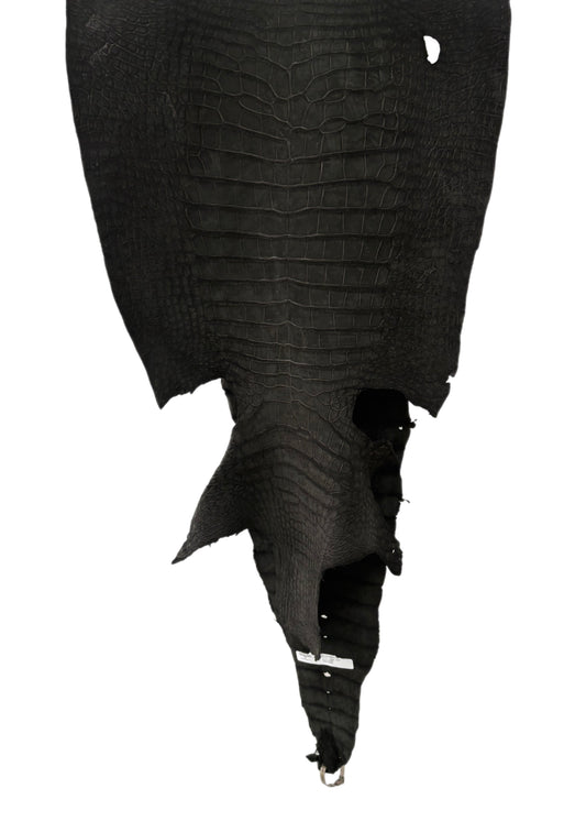 49 cm Grade 3/4 Black Nubuck Wild American Alligator Leather - Tag: LA23-0029666