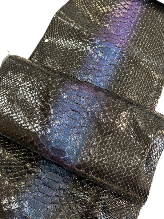 1.8 M Back Cut Black Iridescent Glazed Python Leather