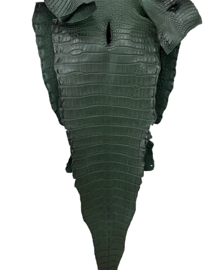 35 cm Grade 1/2 Forest Green Matte Farm-Raised American Alligator Leather - Tag: LA17-0274519