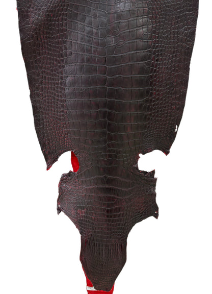 49 cm Grade 3/4 Black Cherry Matte Wild American Alligator Leather - Tag: LA24-0037900