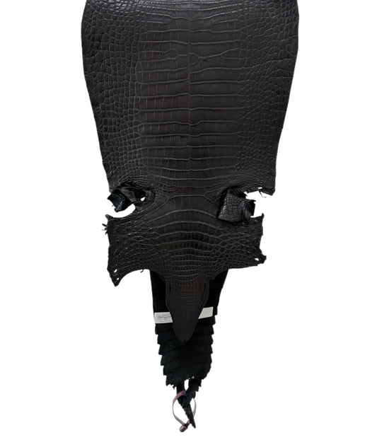 25 cm Grade 3/4 Black Matte Farm Raised American Alligator Leather - Tag: FL21-0024491