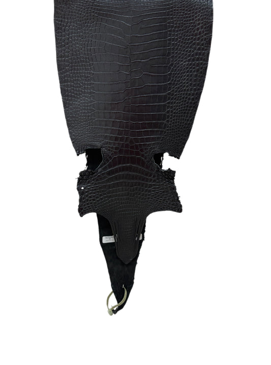 30 cm Grade 1/2 Metallic Black Shimmer Matte Farm-Raised American Alligator Leather - Tag: LA17-0274718