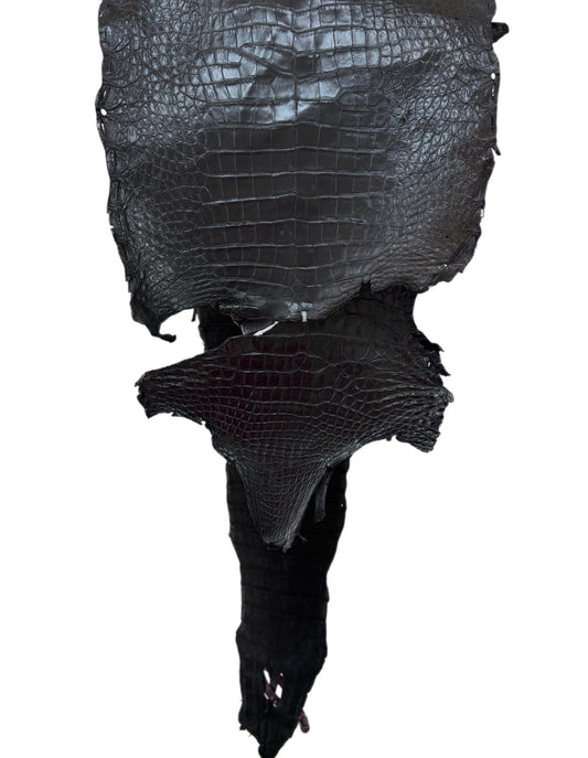 24 cm Grade 3/4 Black Matte (Stiff Finish) Farm-Raised American Alligator Leather - Tag: FL21-0024441