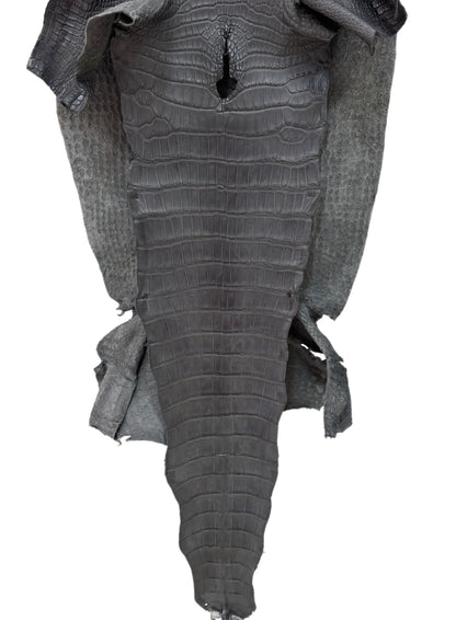 45 cm Grade 2/3 Serpentine Grey Matte Wild American Alligator Leather - Tag: LA23-0024054