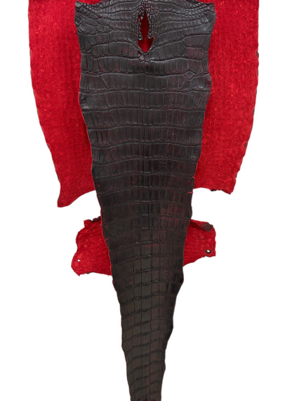43 cm Grade 2/3 Black Cherry Matte Wild American Alligator Leather - Tag: LA23-0027055