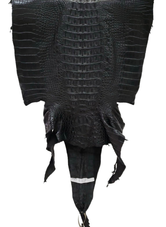 45 cm Grade 1/2 Black Matte Wild American Alligator Hornback Leather - Tag: FL09-0023249