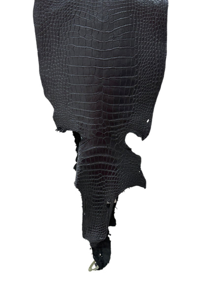 35 cm Grade 3/4 Metallic Black Shimmer Matte Wild American Alligator Leather - Tag: LA23-0050054