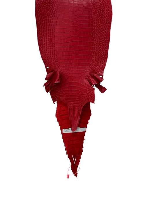 25 cm Grade 1/2 Candy Apple Red Matte Farm-Raised American Alligator Leather - Tag: FL21-0024515