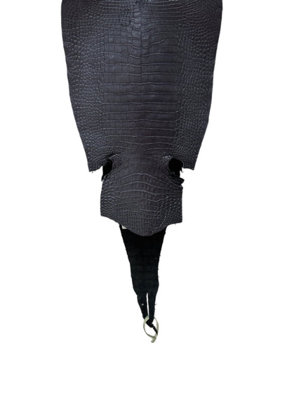 28 cm Grade 1/2 Metallic Black Shimmer Matte Farm-Raised American Alligator Leather - Tag: LA17-0134053