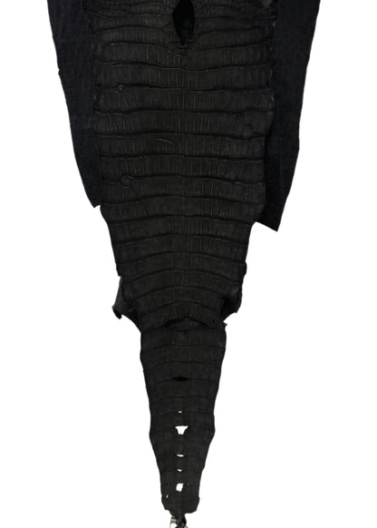 38 cm Grade 3/4 Black Nubuck Wild American Alligator Leather - Tag: LA23-0003277