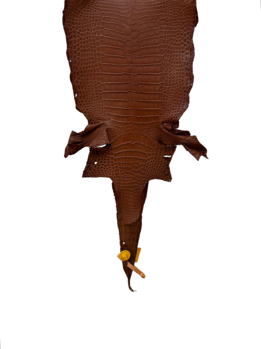 23 cm Grade 1/2 Rustic Cognac Matte Farm-Raised American Alligator Leather - Tag: LA08-0216181