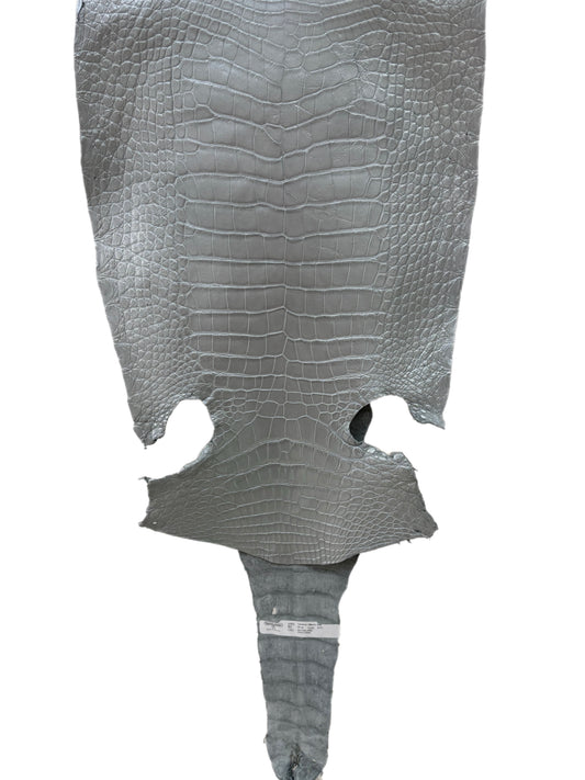 38 cm Grade 3/4 Silver Metallic Wild American Alligator Leather - Tag: LA23-0028578