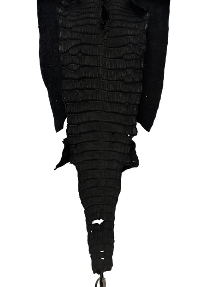 37 cm Grade 3/4 Black Nubuck Wild American Alligator Leather - Tag: LA23-0003712