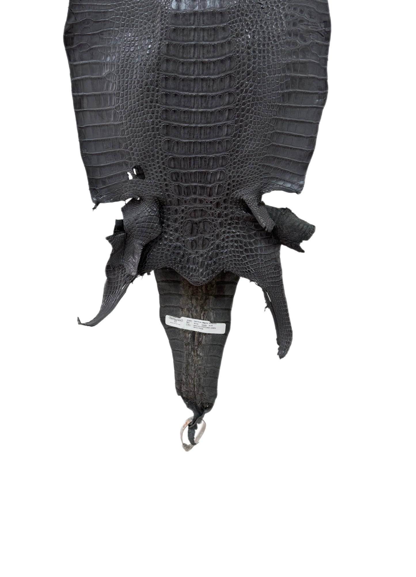 33 cm Grade 2/3 Serpentine Grey Matte Farm-Raised American Alligator Leather - Tag: LA23-0377128