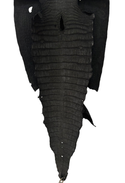 49 cm Grade 3/4 Black Nubuck Wild American Alligator Leather - Tag: LA23-0029666