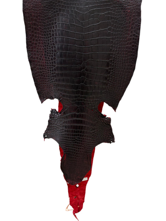 43 cm Grade 2/3 Black Cherry Matte Wild American Alligator Leather - Tag: LA23-0048197