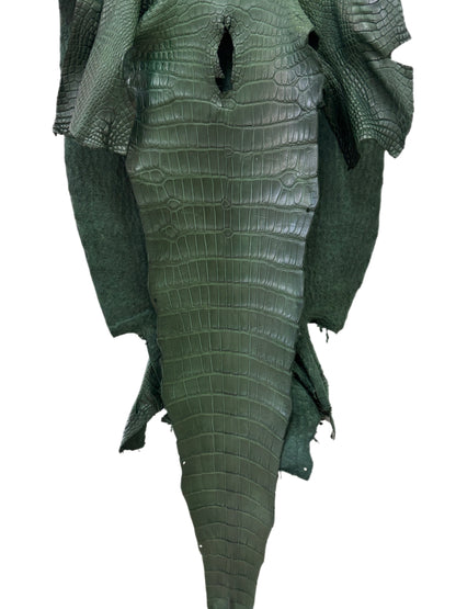 42 cm Grade 2/3 Forest Green Matte Wild American Alligator Leather - Tag: LA16-0024821